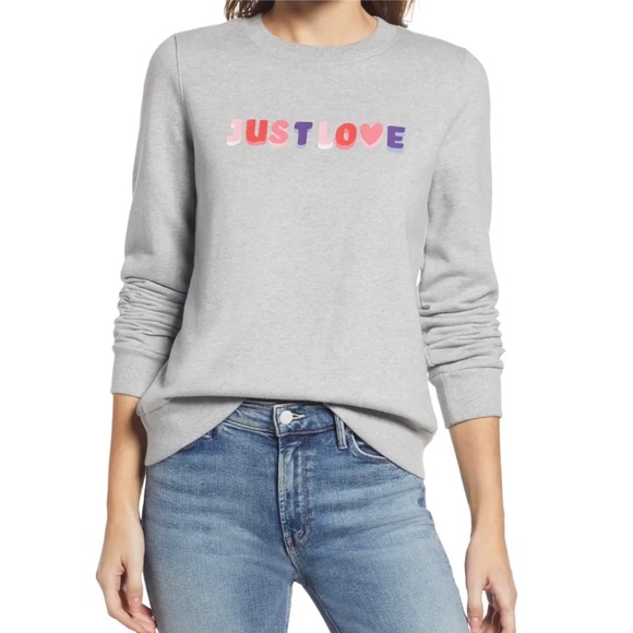 NEW Halogen Just Love Graphic Gray Sweatshirt - Picture 2 of 8